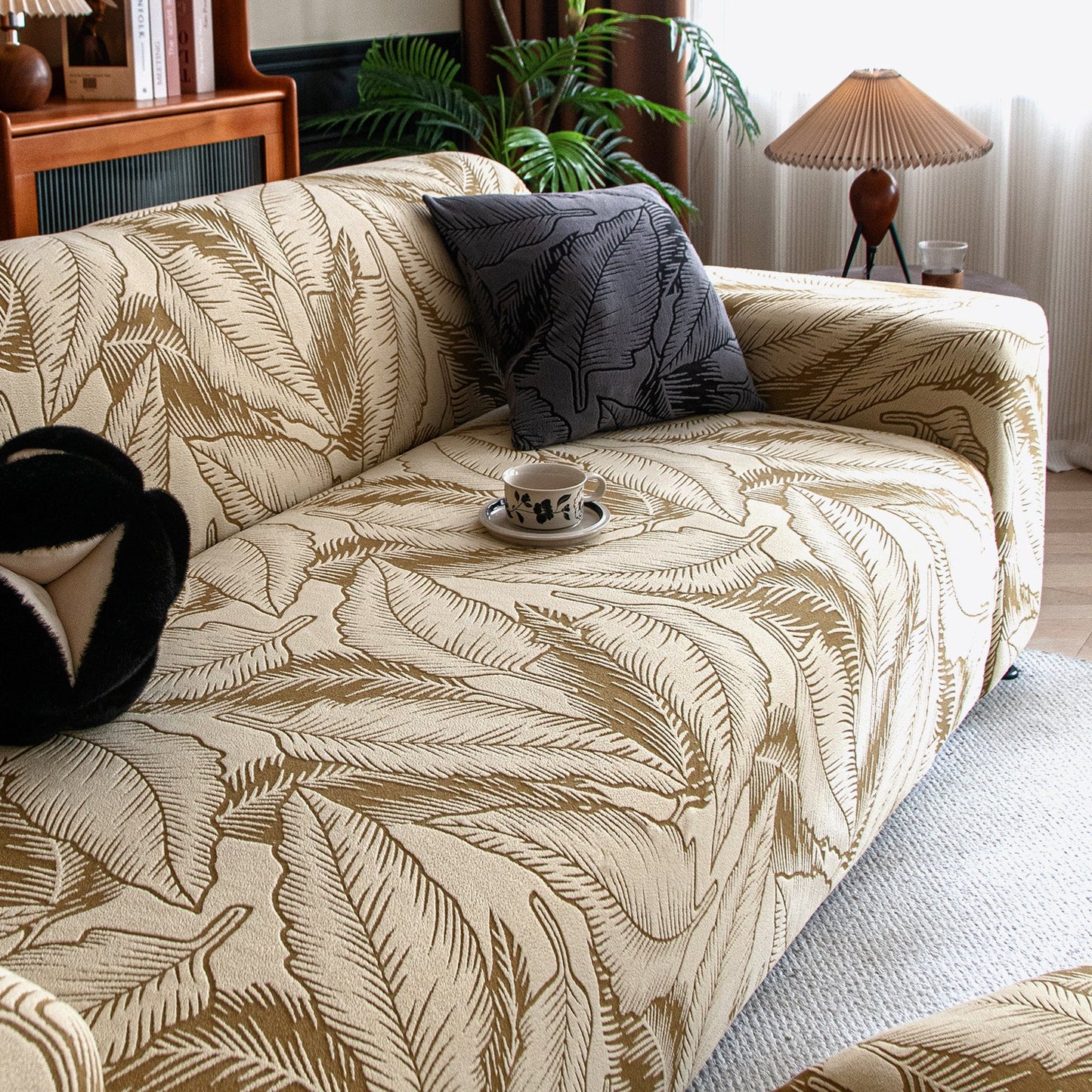 Dual Tone Knitting Jacquard Sofa Cover 1/2/3 Seater Fully Covered - Beige