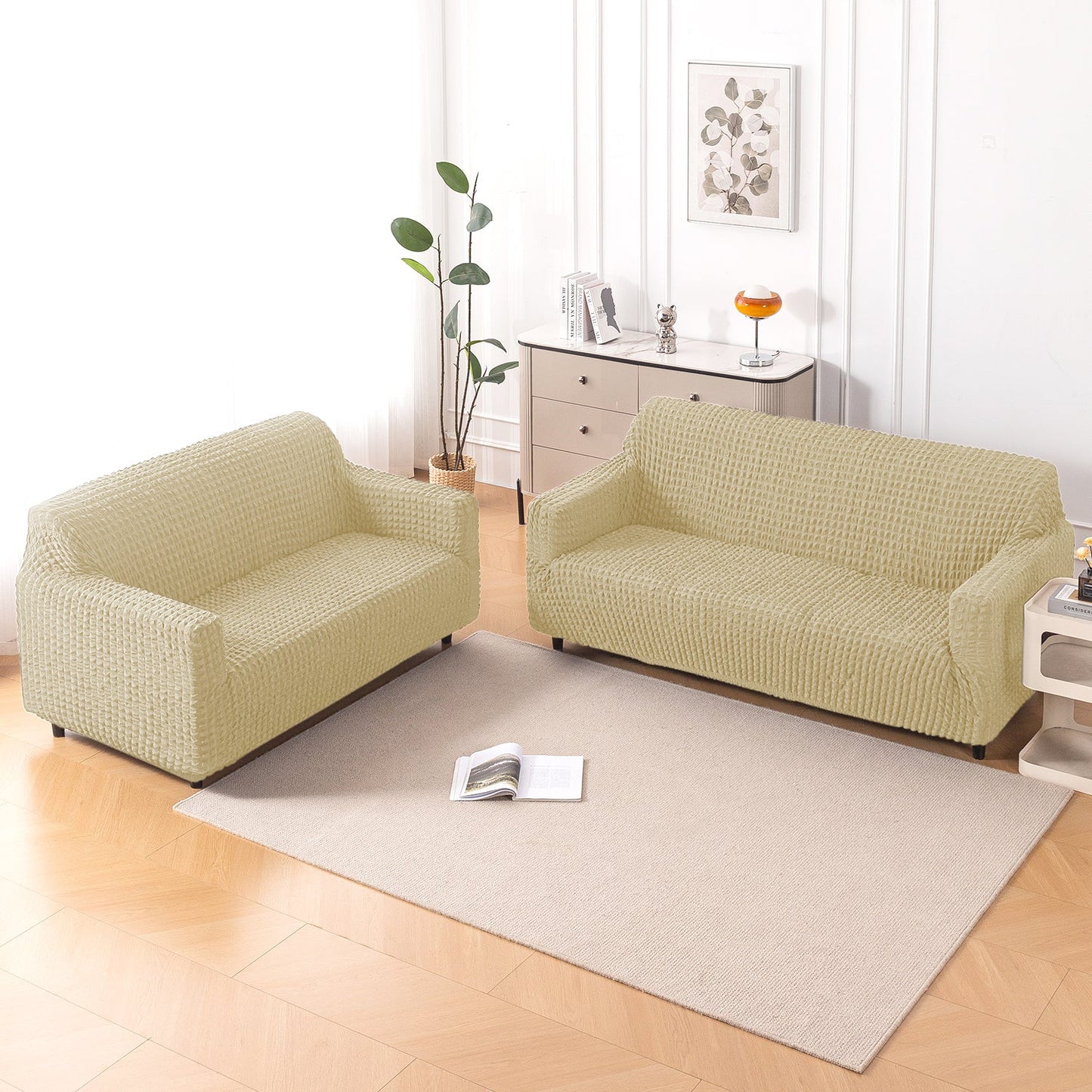 Aria Nova Elastic 280 GSM Stretchable Bubble Sofa Cover , Beige