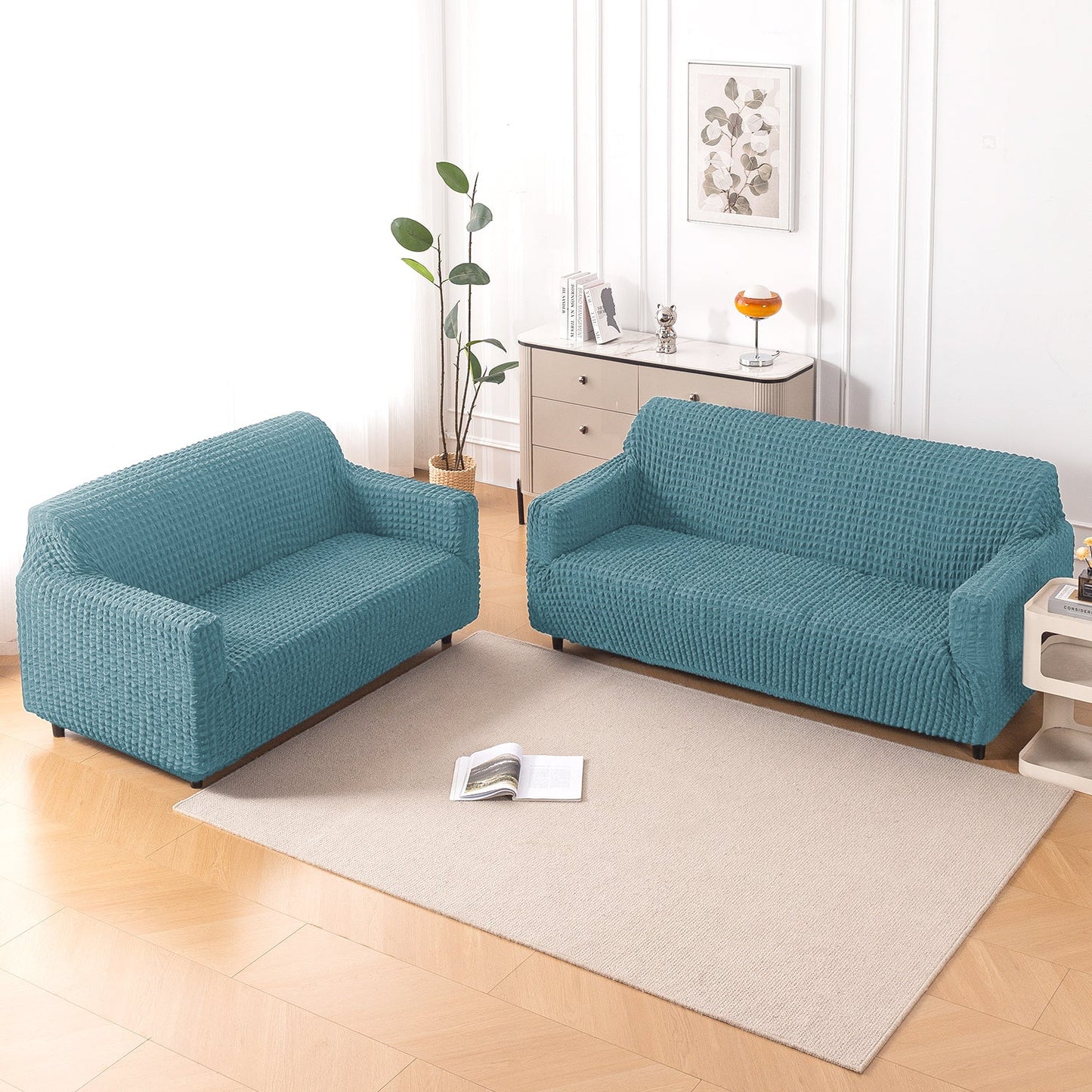 Aria Nova Elastic 280 GSM Stretchable Bubble Sofa Cover, Tropical Teal