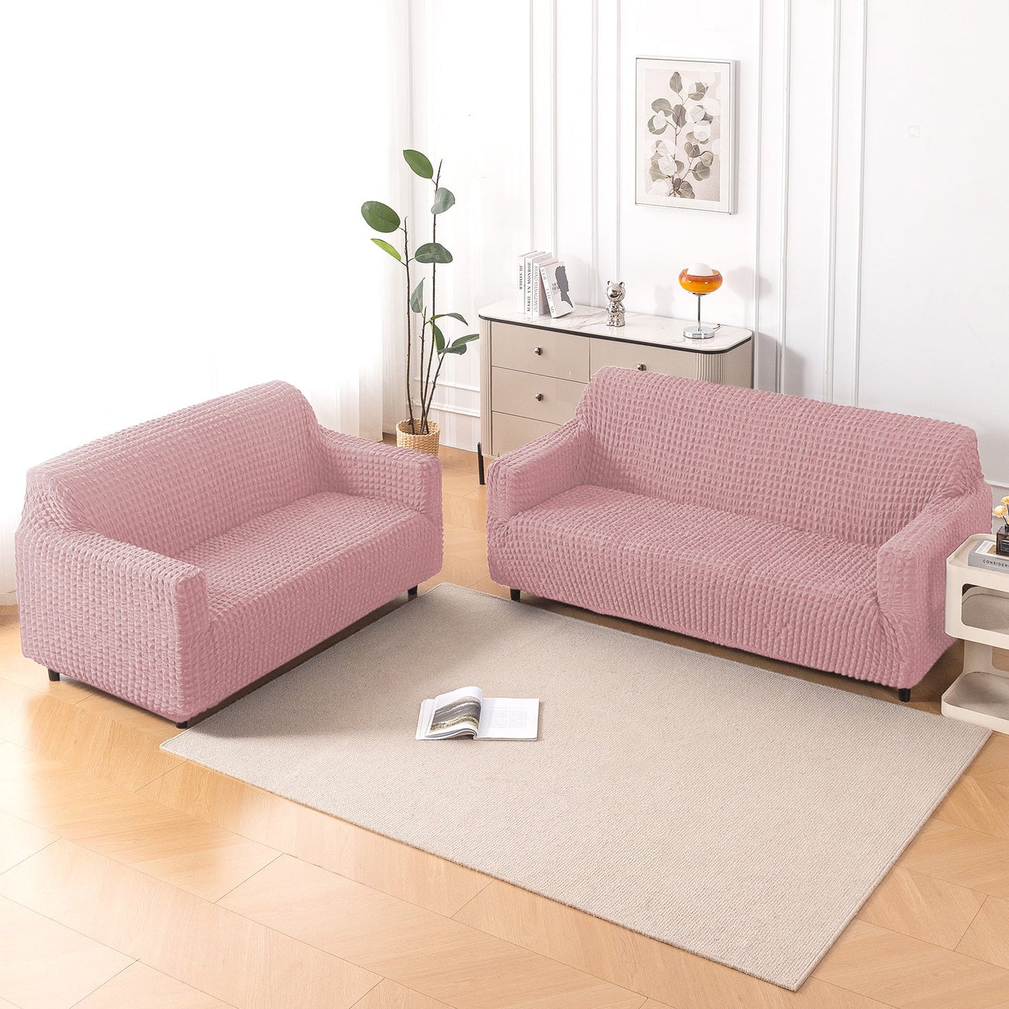 Aria Nova Elastic 280 GSM Stretchable Bubble Sofa Cover, Tea Rose Pink
