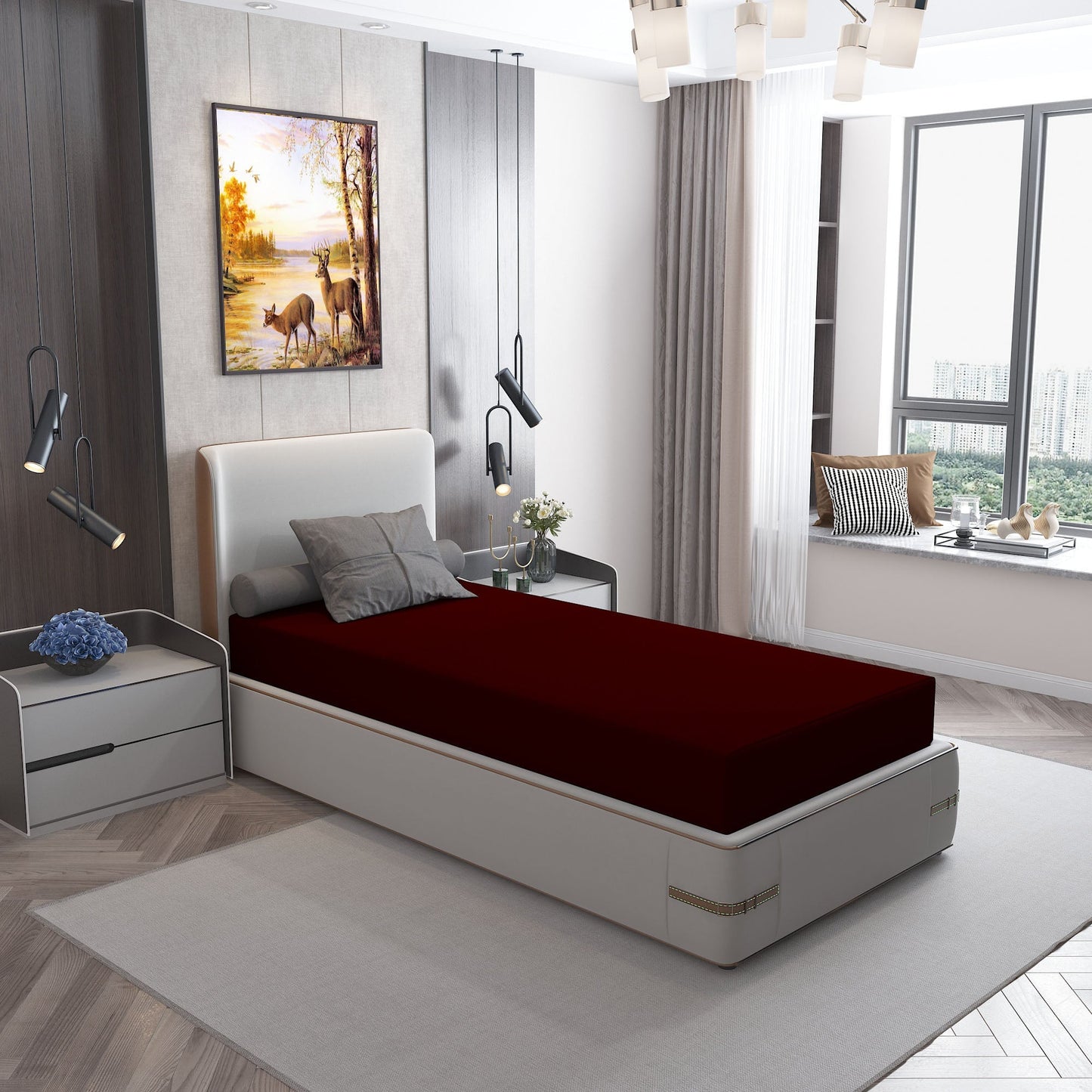 Waterproof Mattress Protector with 360 Degree Elastic Strap, Cotts Wonder Lycra (Maroon, Available in 16 Sizes)