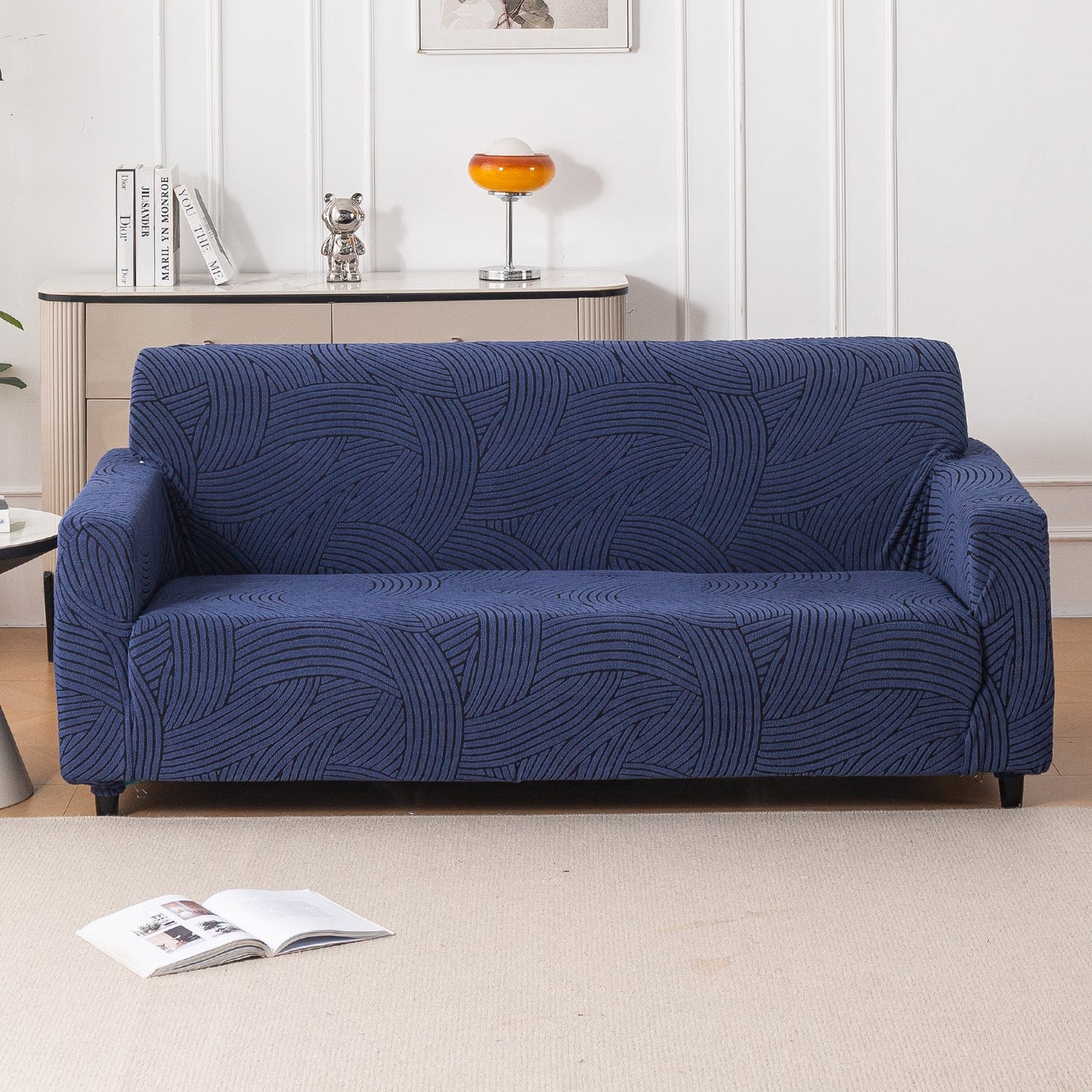 'WaveLine Series' Jacquard Sofa Cover 1/2/3/4-seater Fully Covered, Royal Blue