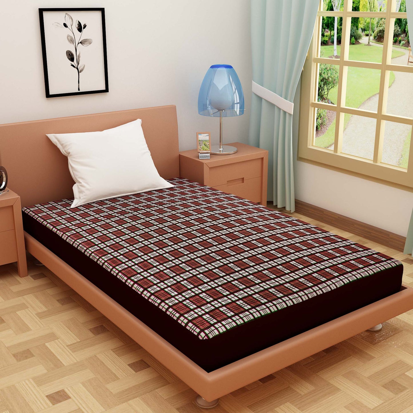 Waterproof Mattress Protector with 360 Degree Elastic Strap, Luxury Terry Printed (Brown, Available in 16 Sizes)