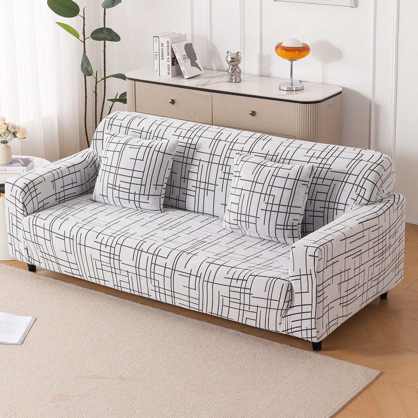 'Crossline Series' Jacquard Sofa Cover 1/2/3/4-seater Fully Covered, Dark Grey