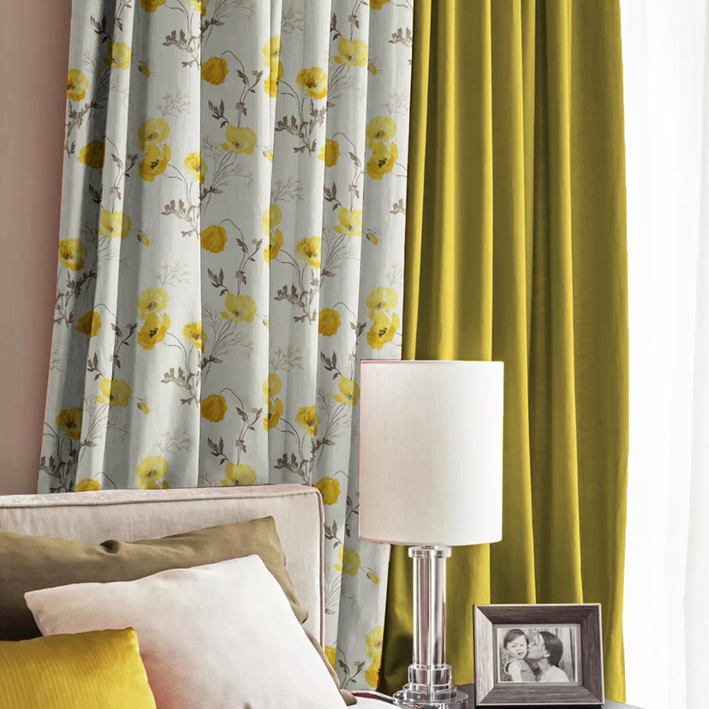 Elegant Floral Print Room Darkening Curtains Set of 2 DS133A