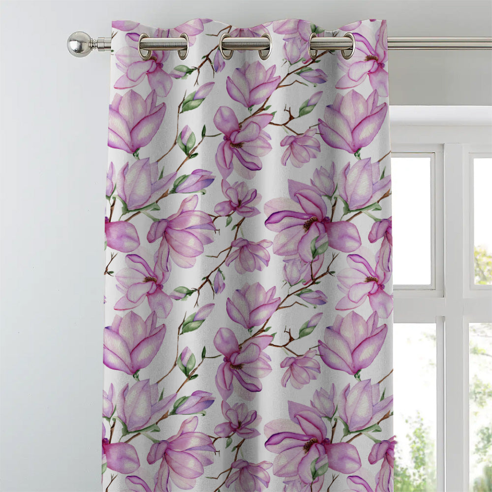 Bold Blossoms Floral Pink Heavy Satin Blackout Curtains Set Of 2 - (DS147A)