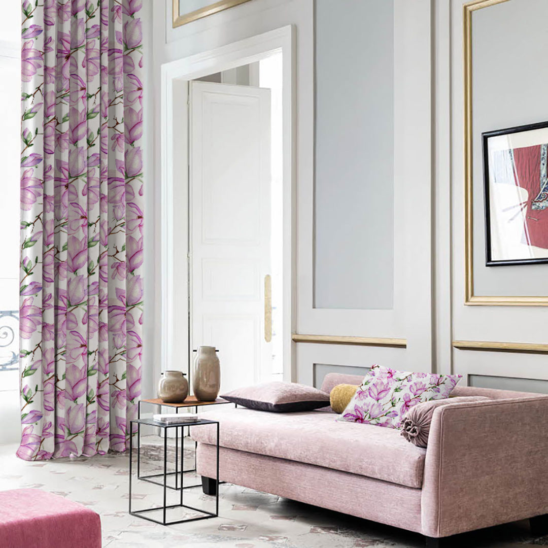 Bold Blossoms Floral Pink Heavy Satin Blackout Curtains Set Of 2 - (DS147A)