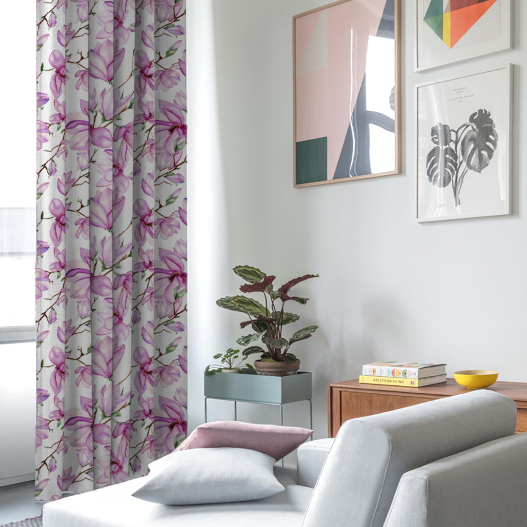 Bold Blossoms Floral Pink Heavy Satin Room Darkening Curtains Set Of 2 - (DS147A)