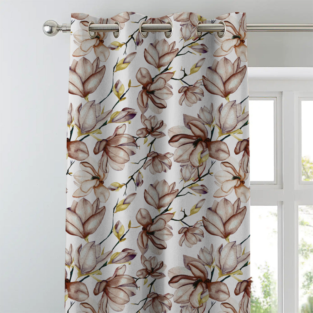 Bold Blossoms Floral Brown Heavy Satin Room Darkening Curtains Set Of 2 - (DS147F)
