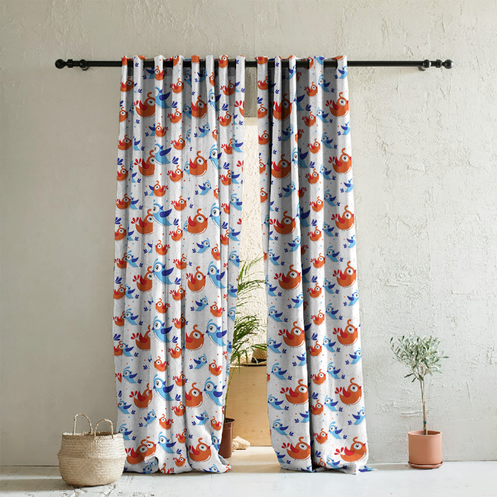 Birds of Joy Kids Red Heavy Satin Room Darkening Curtains Set Of 2 - (DS166A)