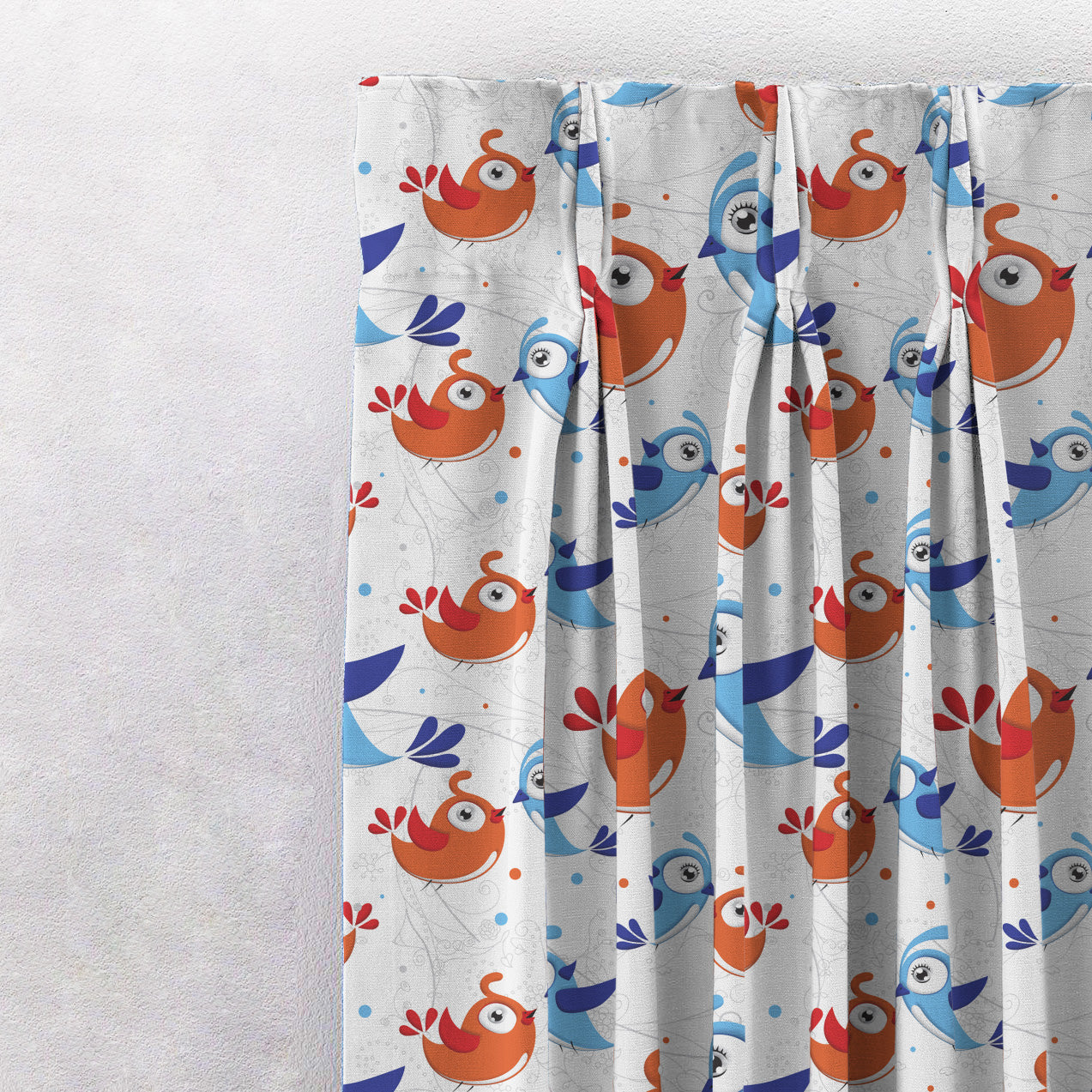 Birds of Joy Kids Red Heavy Satin Room Darkening Curtains Set Of 2 - (DS166A)