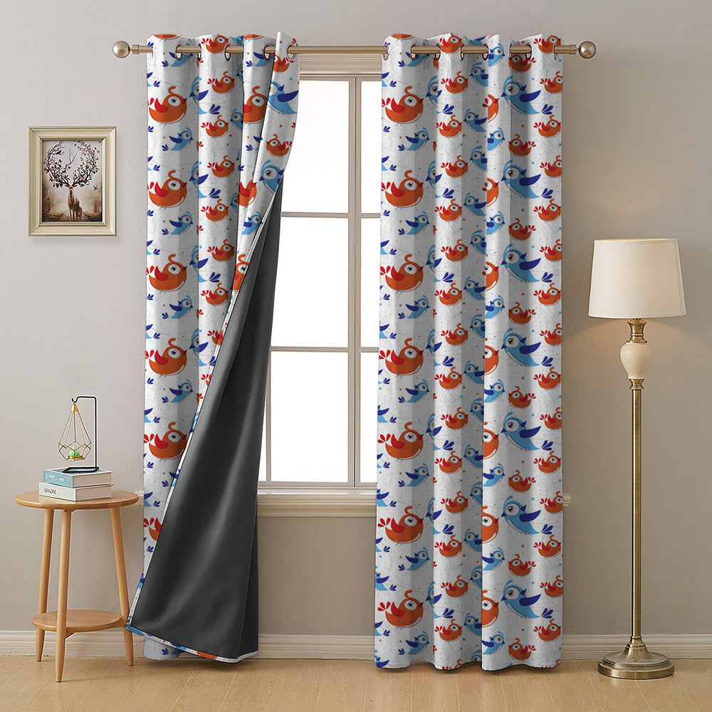 Birds of Joy Kids Red Heavy Satin Room Darkening Curtains Set Of 2 - (DS166A)