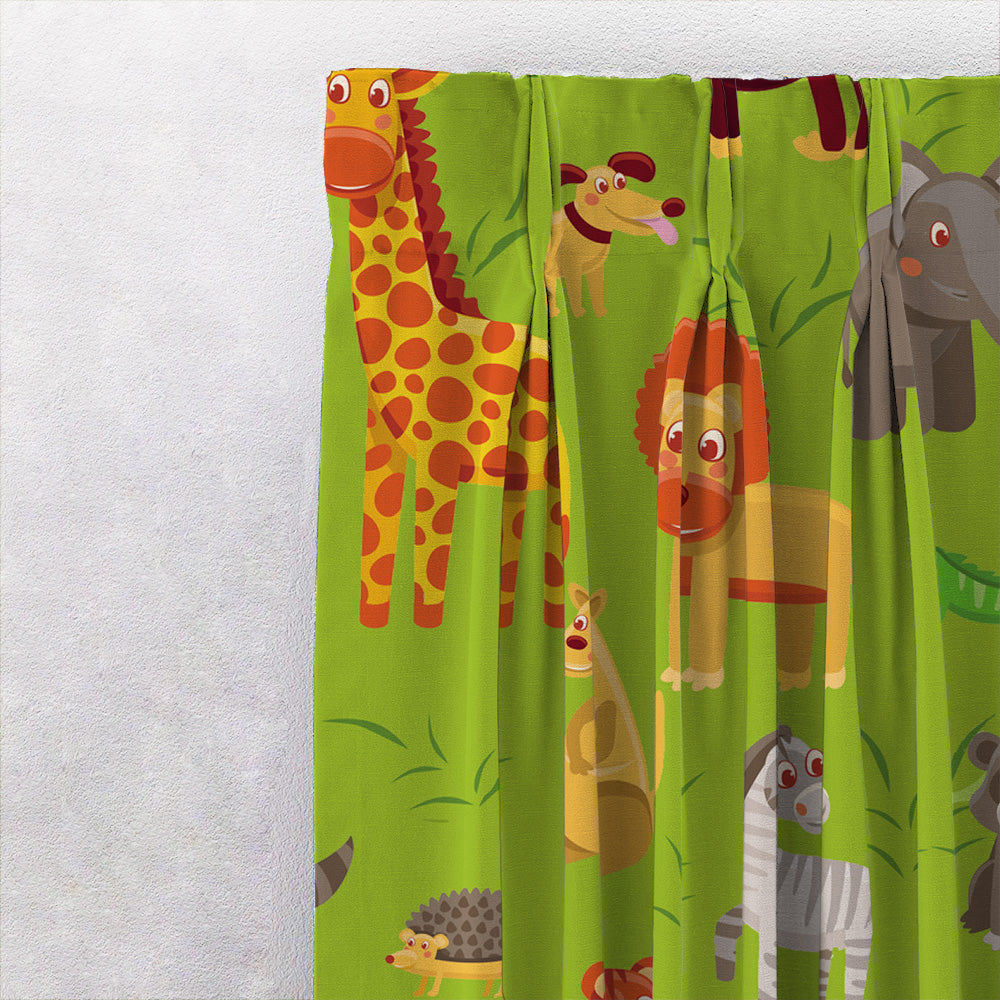 Jungle Dreams Kids Forest Green Heavy Satin Room Darkening Curtains Set Of 2 - (DS173A)