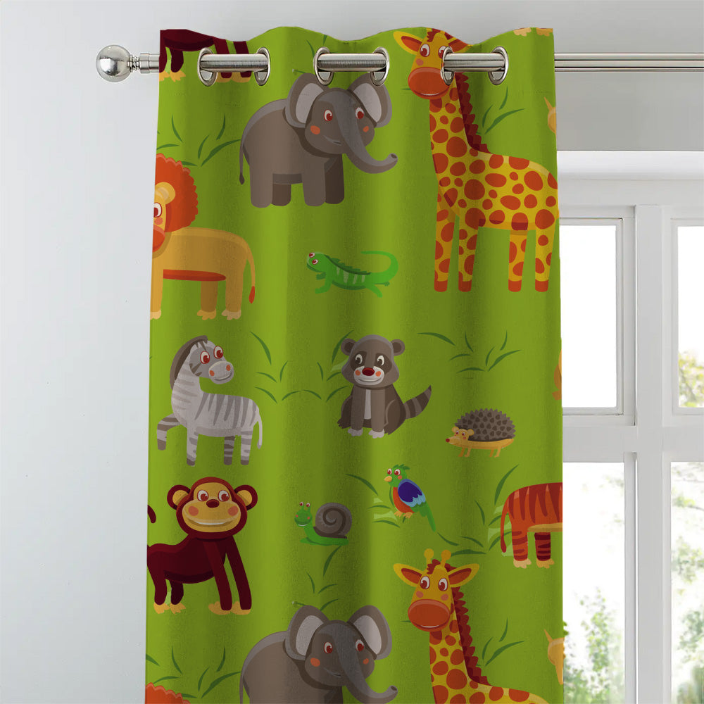 Jungle Dreams Kids Forest Green Heavy Satin Room Darkening Curtains Set Of 2 - (DS173A)