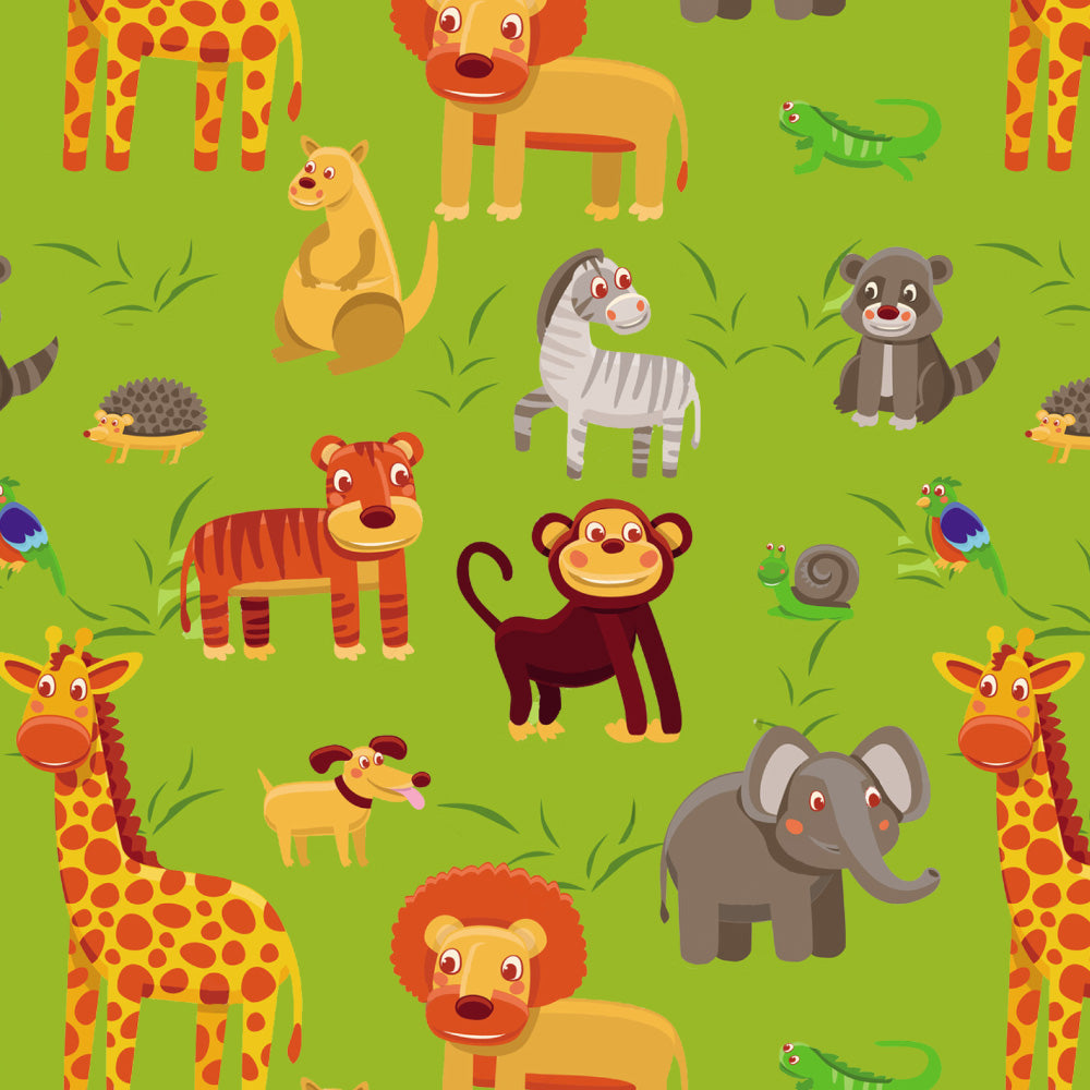 Jungle Dreams Kids Forest Green Heavy Satin Room Darkening Curtains Set Of 2 - (DS173A)