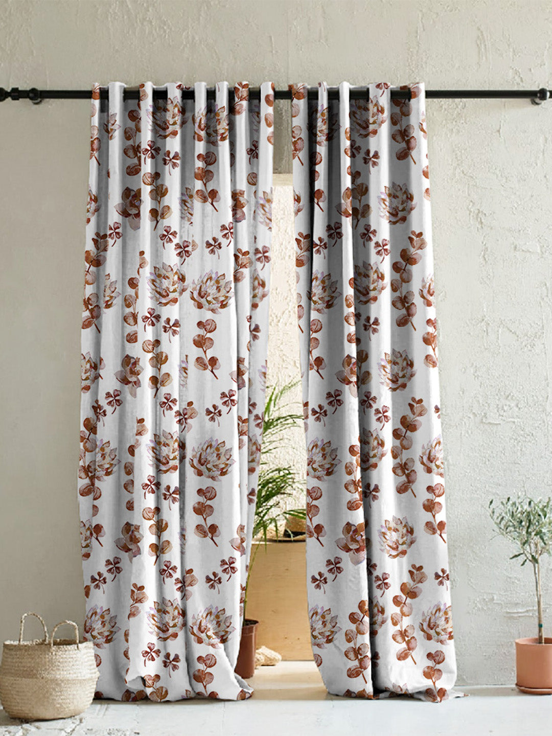 Elegant Floral Print Room Darkening Curtains Set of 2 DS19B