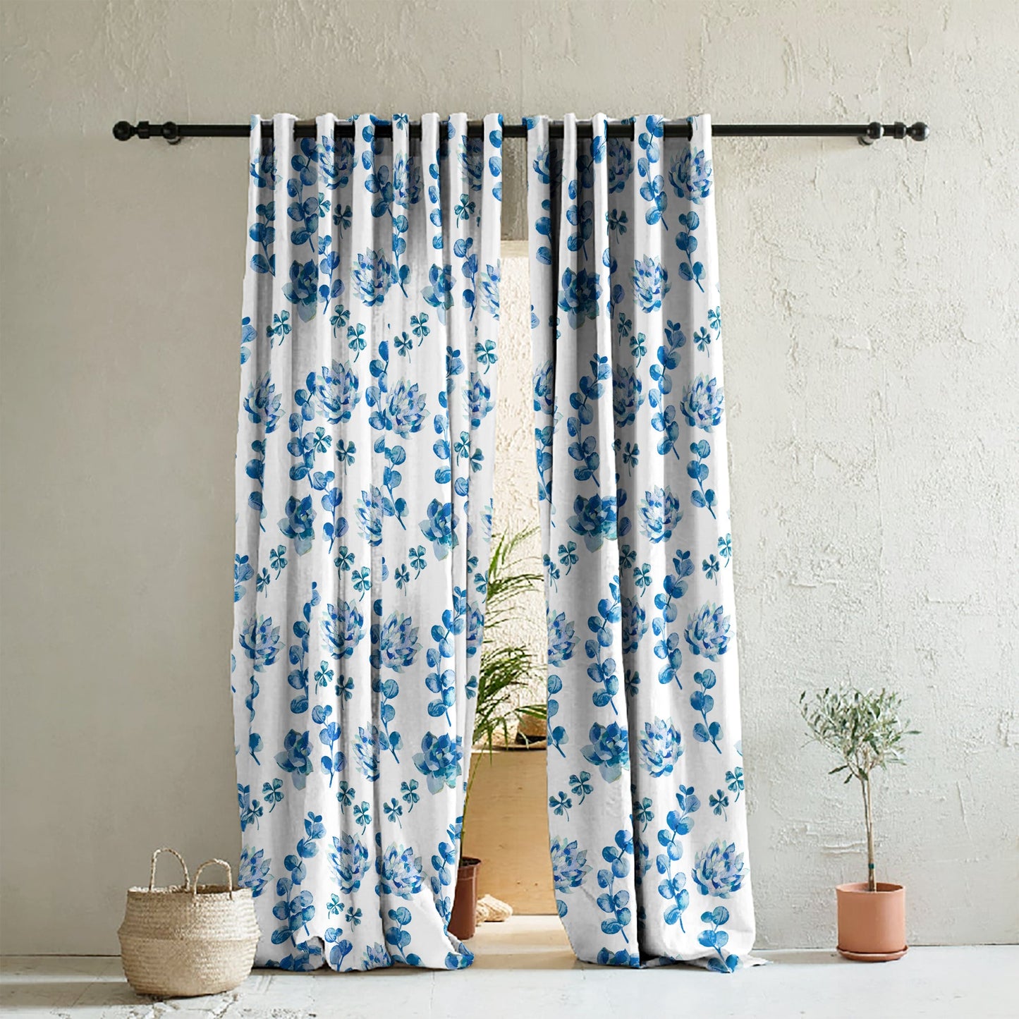 Elegant Floral Print Room Darkening Curtains Set of 2 DS19C