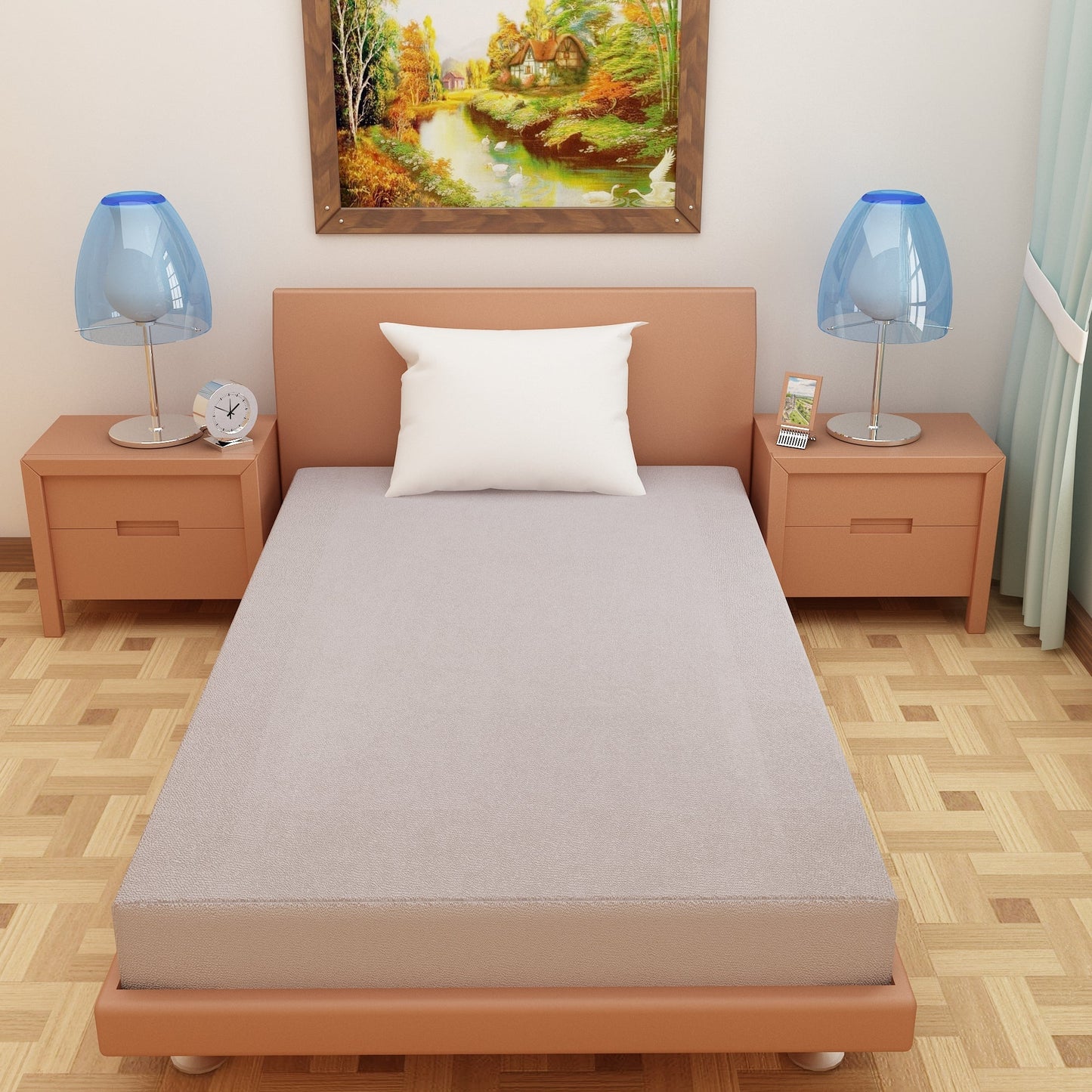 Waterproof Mattress Protector with 360 Degree Elastic Strap, Luxury Terry (Grey, Available in 16 Sizes)