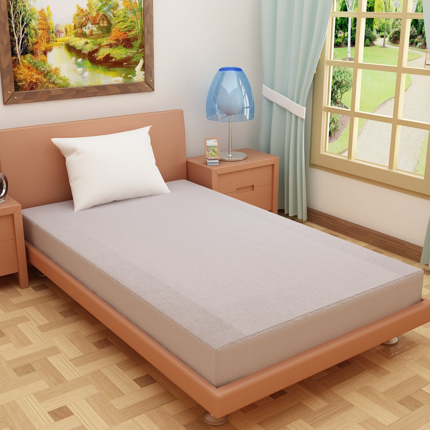 Waterproof Mattress Protector with 360 Degree Elastic Strap, Luxury Terry (Grey, Available in 16 Sizes)