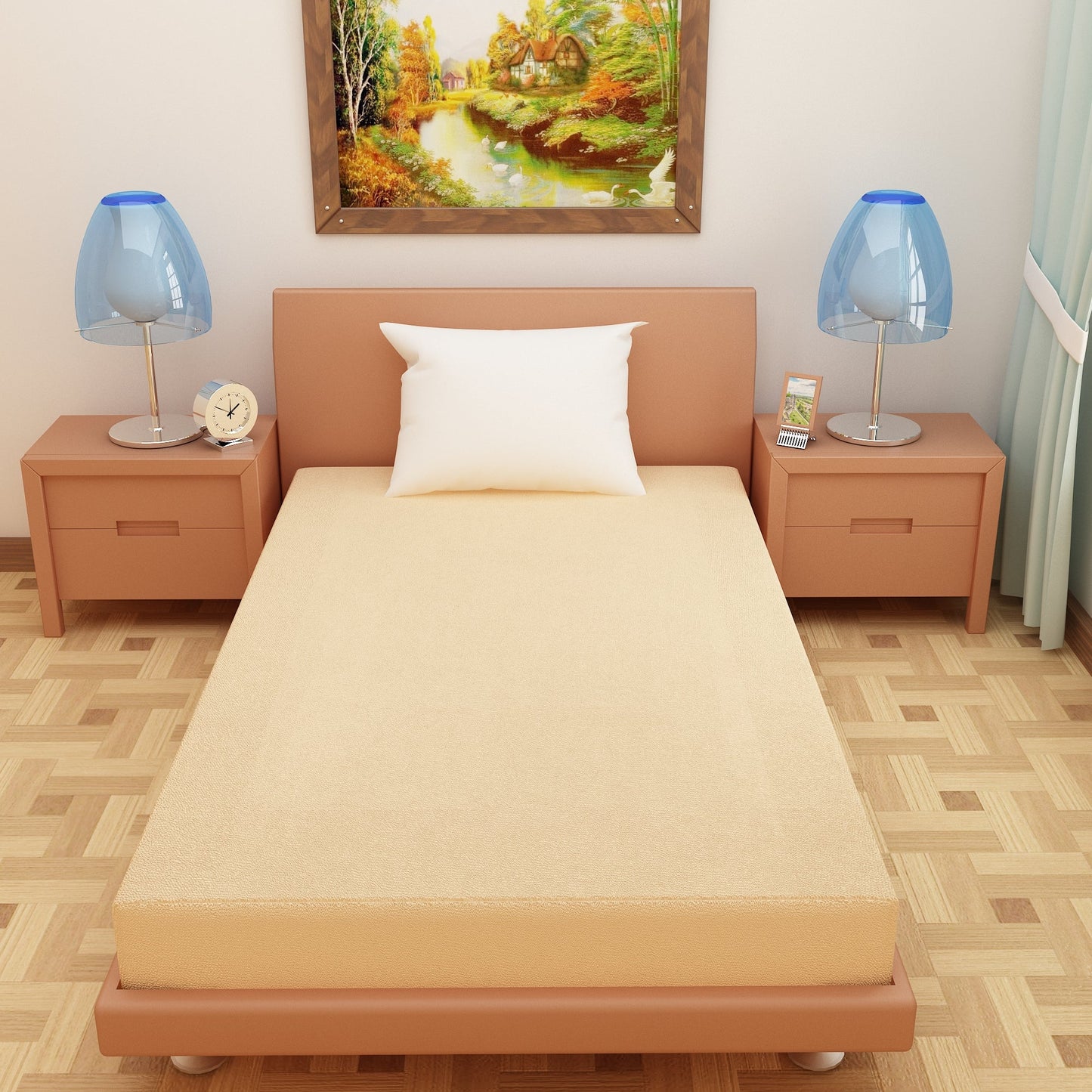 Waterproof Mattress Protector with 360 Degree Elastic Strap, Luxury Terry (Beige, Available in 16 Sizes)