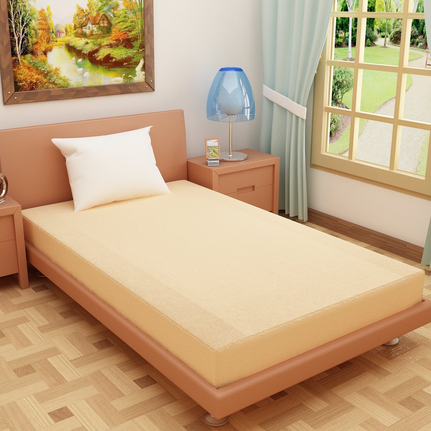 Waterproof Mattress Protector with 360 Degree Elastic Strap, Luxury Terry (Beige, Available in 16 Sizes)