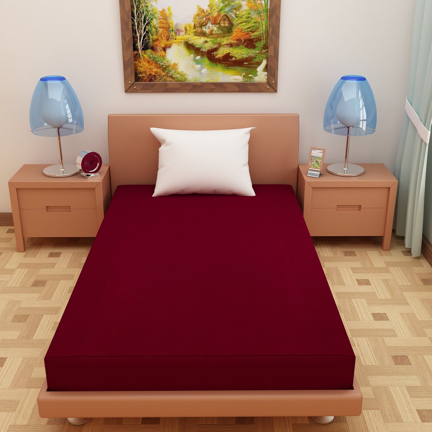 Waterproof Mattress Protector with 360 Degree Elastic Strap, Luxury Terry (Maroon, Available in 16 Sizes)