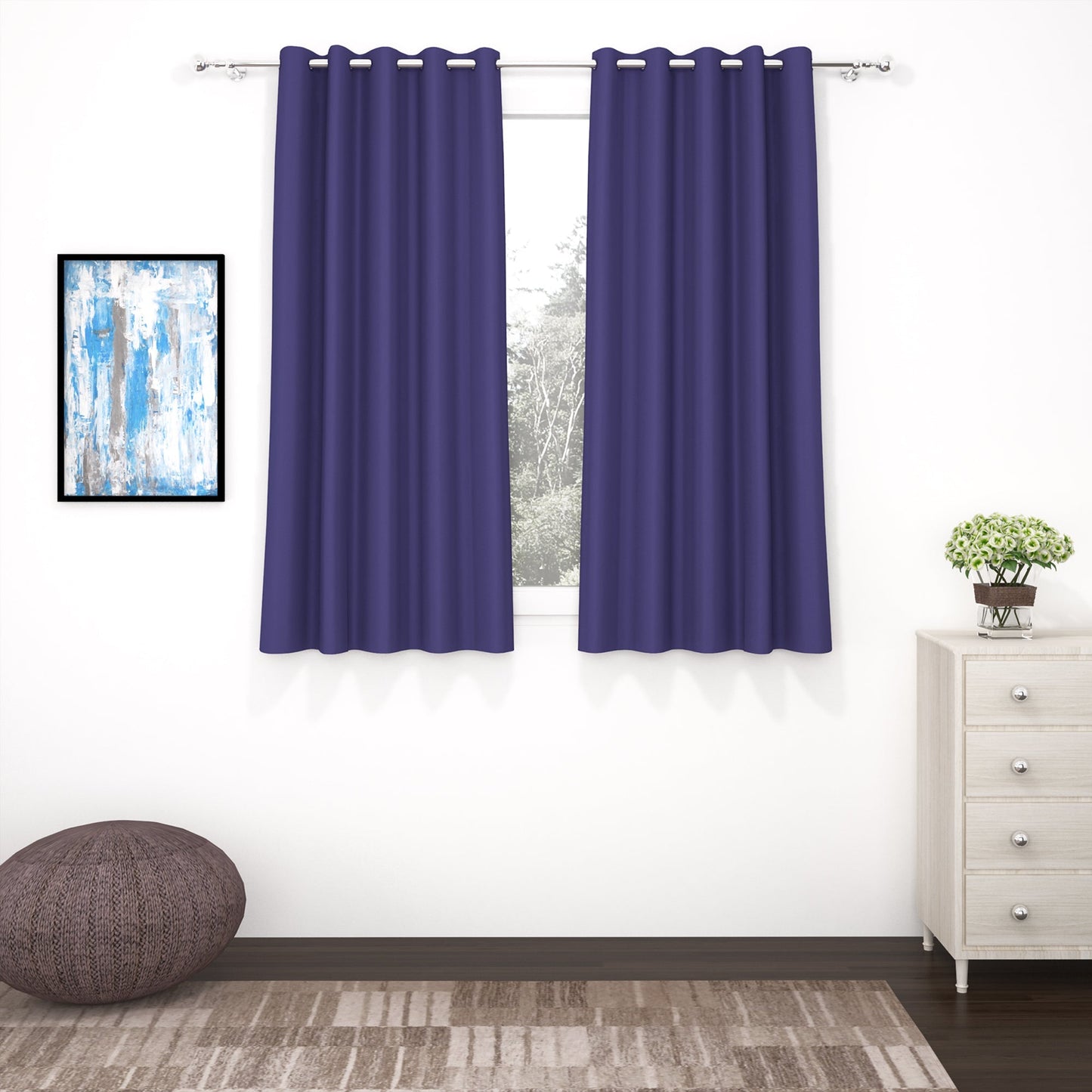 2 Pcs Violet Blackout Faux Silk Room Darkening Window/Door/Semi Long Door/Long Door Curtains