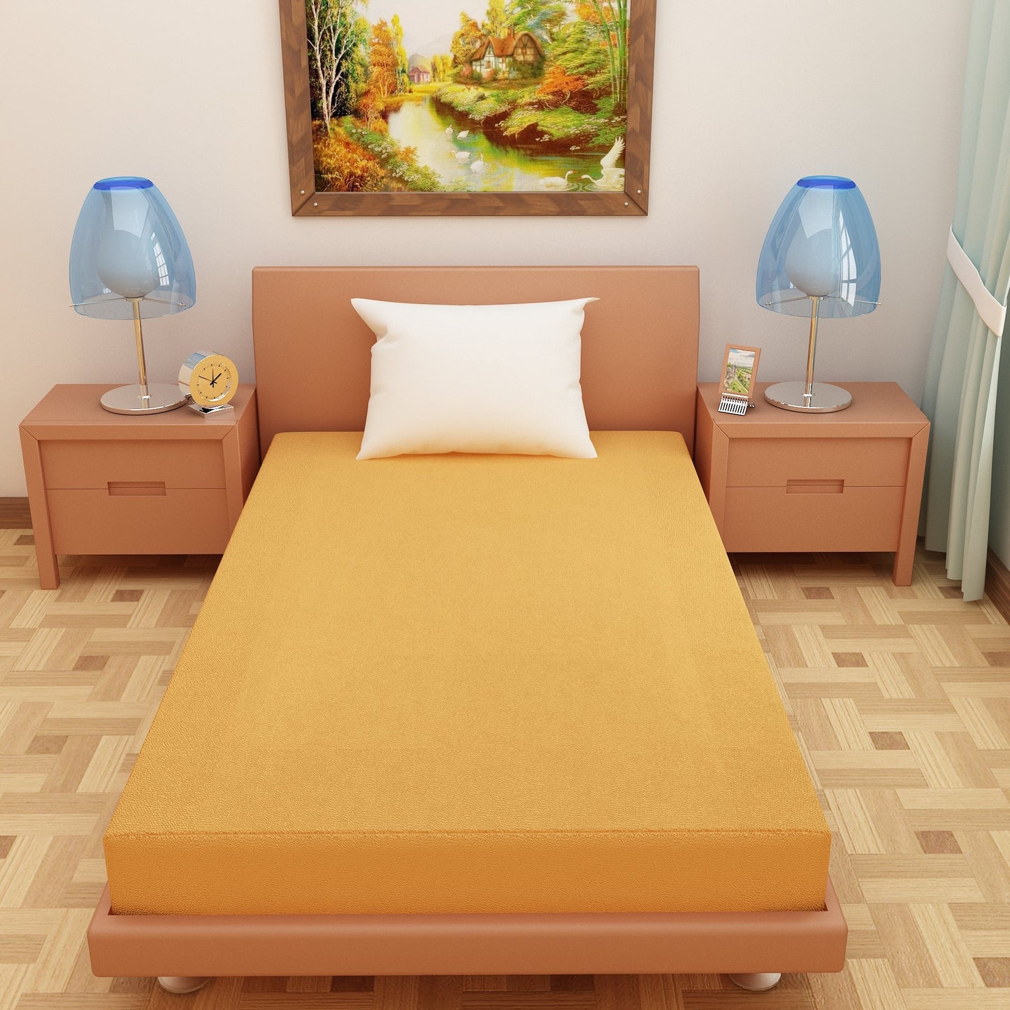 Waterproof Mattress Protector with 360 Degree Elastic Strap, Luxury Terry (Golden, Available in 16 Sizes)
