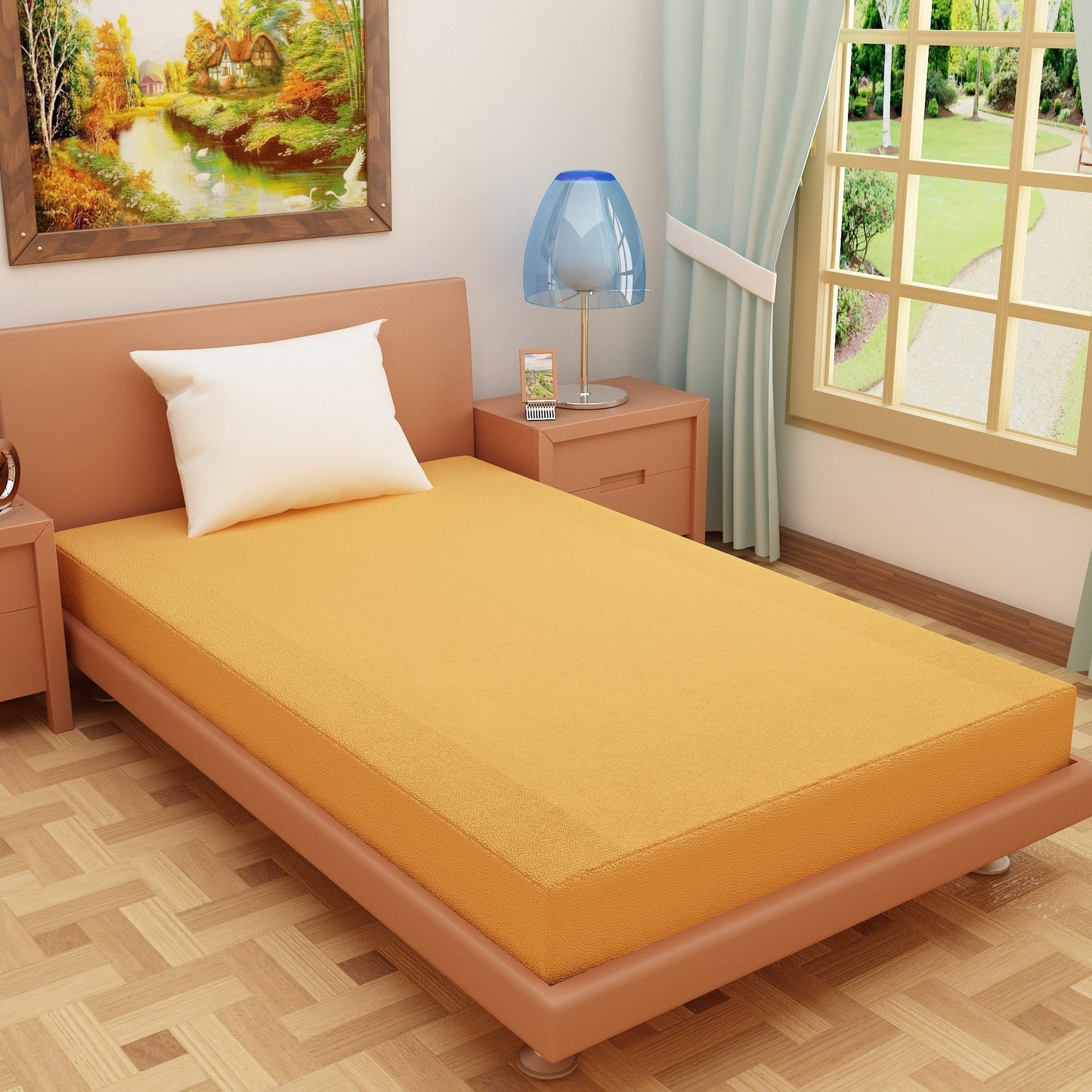 Waterproof Mattress Protector with 360 Degree Elastic Strap, Luxury Terry (Golden, Available in 16 Sizes)