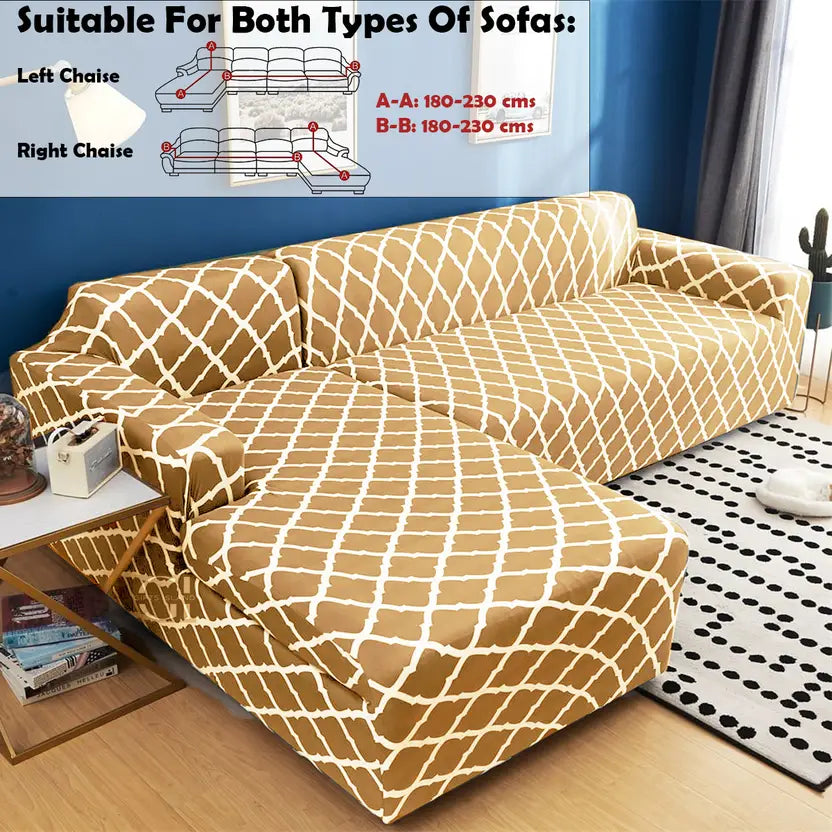 L Shape Sofa Cover- Beige Diamond - Luxury Quality Strechable & Dust-proof Sofa Cover