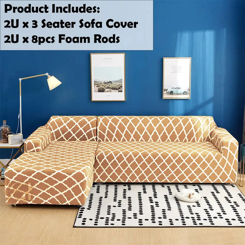 L Shape Sofa Cover- Beige Diamond - Luxury Quality Strechable & Dust-proof Sofa Cover