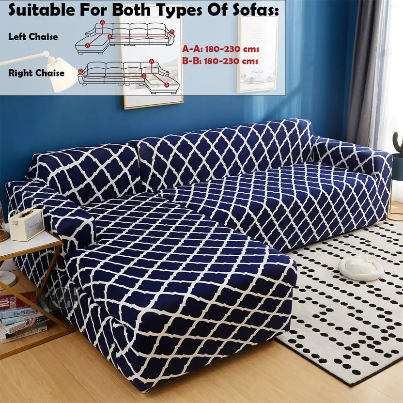L Shape Sofa Cover-Blue Diamond - Luxury Quality Strechable & Dust-proof Sofa Cover