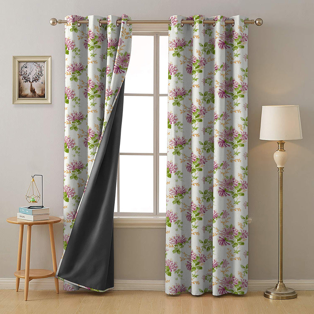 Feral Florals Floral Pink Heavy Satin Room Darkening Curtains Set Of 2 - (DS206C)