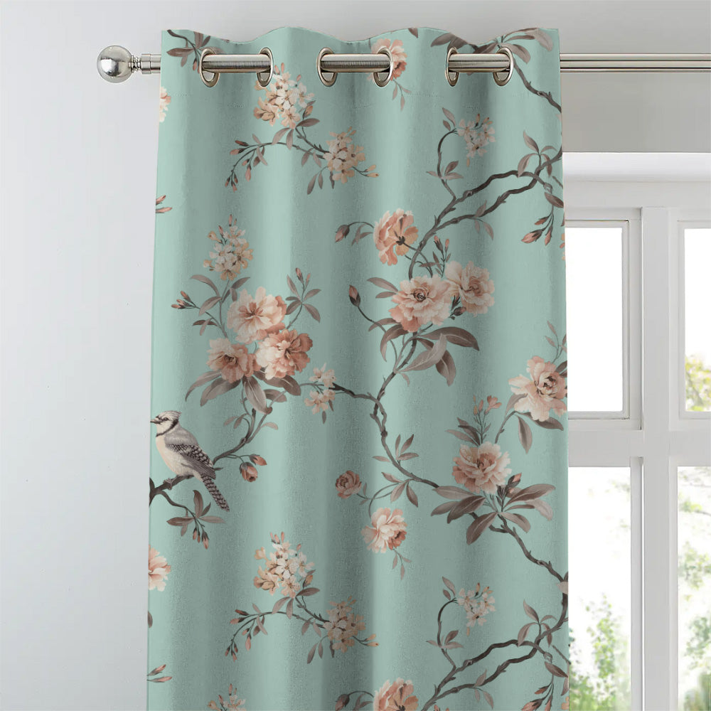 Blossoming Wings Floral Dusty Brown Heavy Satin Room Darkening Curtains Set Of 2 - (DS207A)
