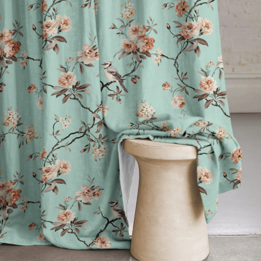 Blossoming Wings Floral Dusty Brown Heavy Satin Room Darkening Curtains Set Of 2 - (DS207A)