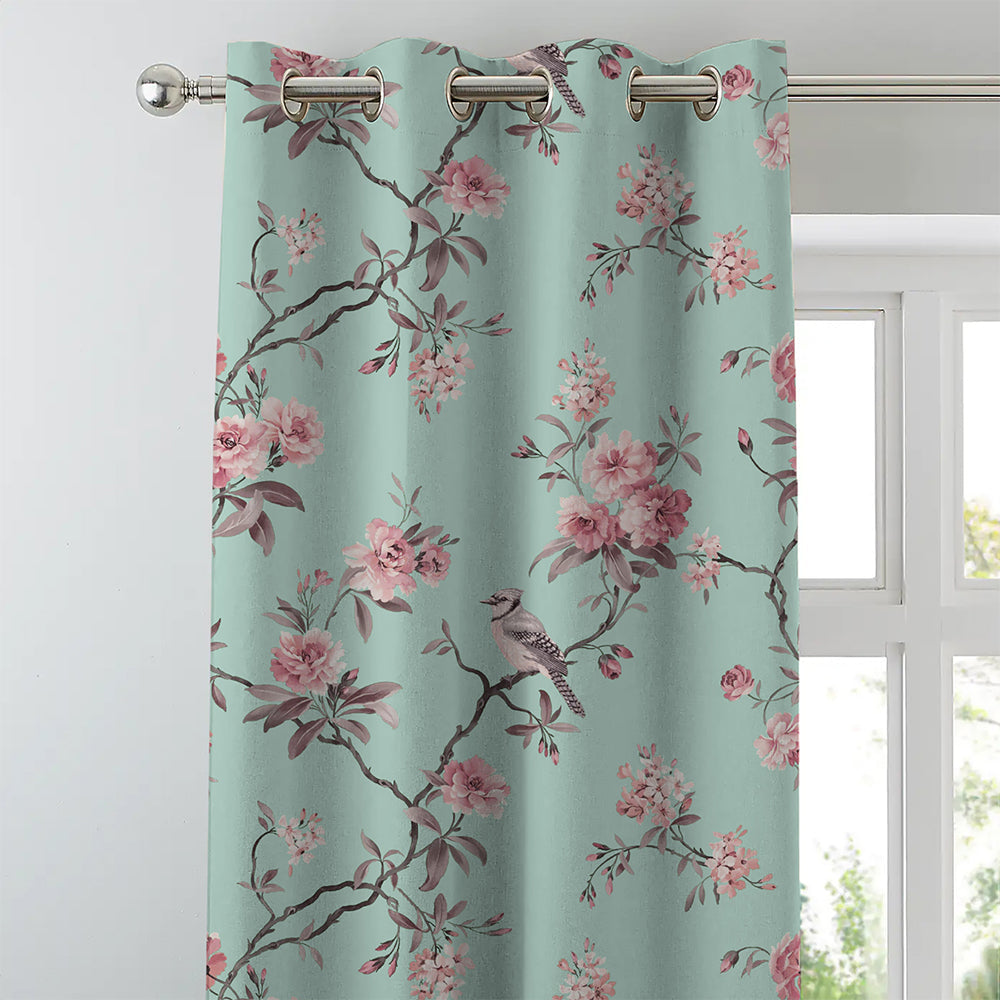 Elegant Floral Print Room Darkening Curtains Set of 2 DS207B