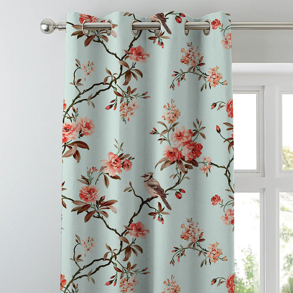 Elegant Floral Print Room Darkening Curtains Set of 2 DS207F