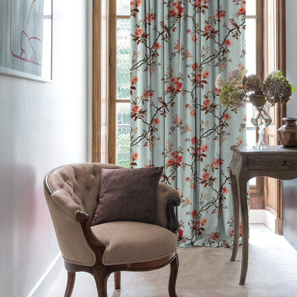 Elegant Floral Print Room Darkening Curtains Set Of 1pc DS207F