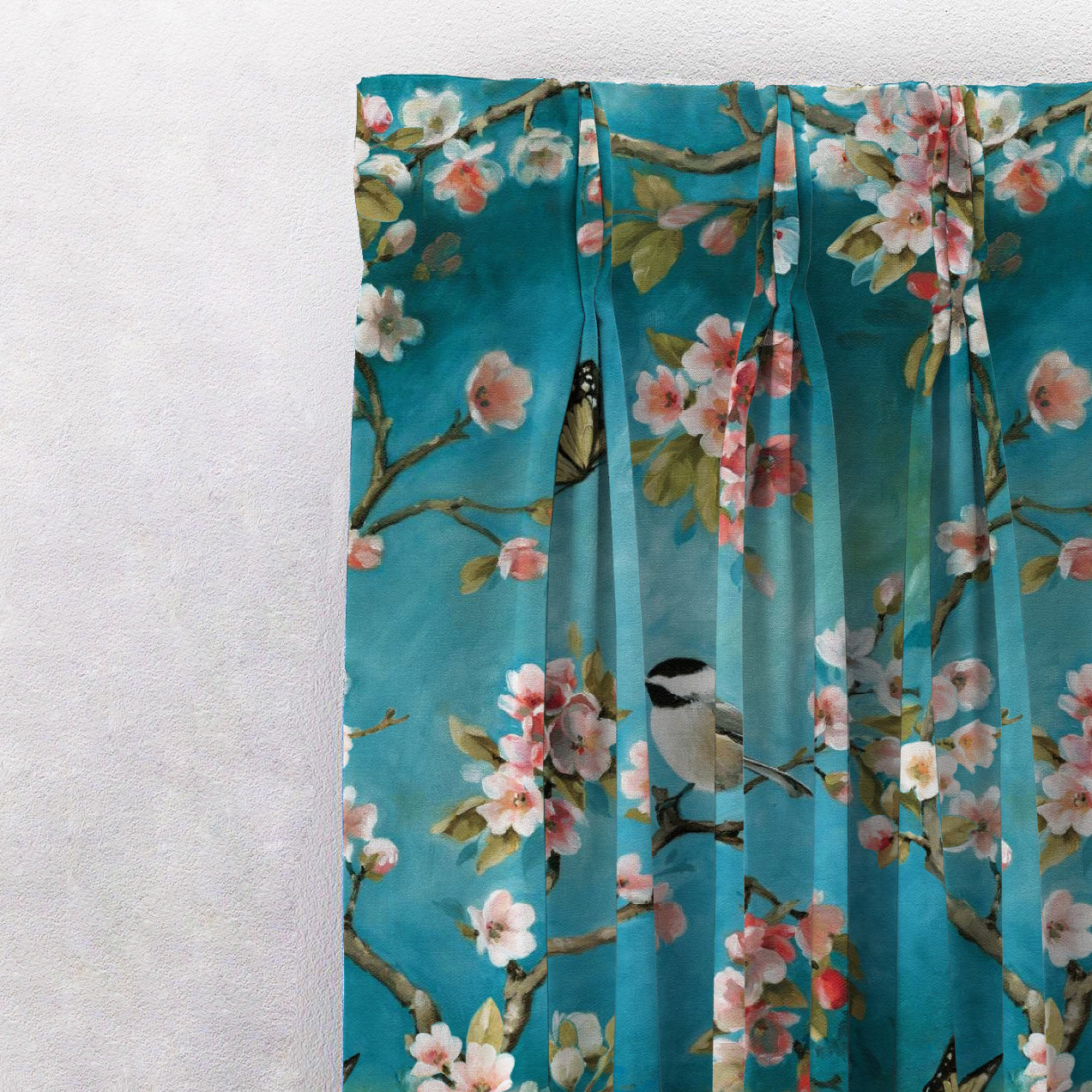 Elegant Floral Print Room Darkening Curtains Set of 2 DS225A