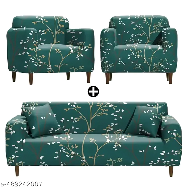 Sofa Cover- Leaf Olive Green - Luxury Quality Strechable & Dust-proof Sofa Cover