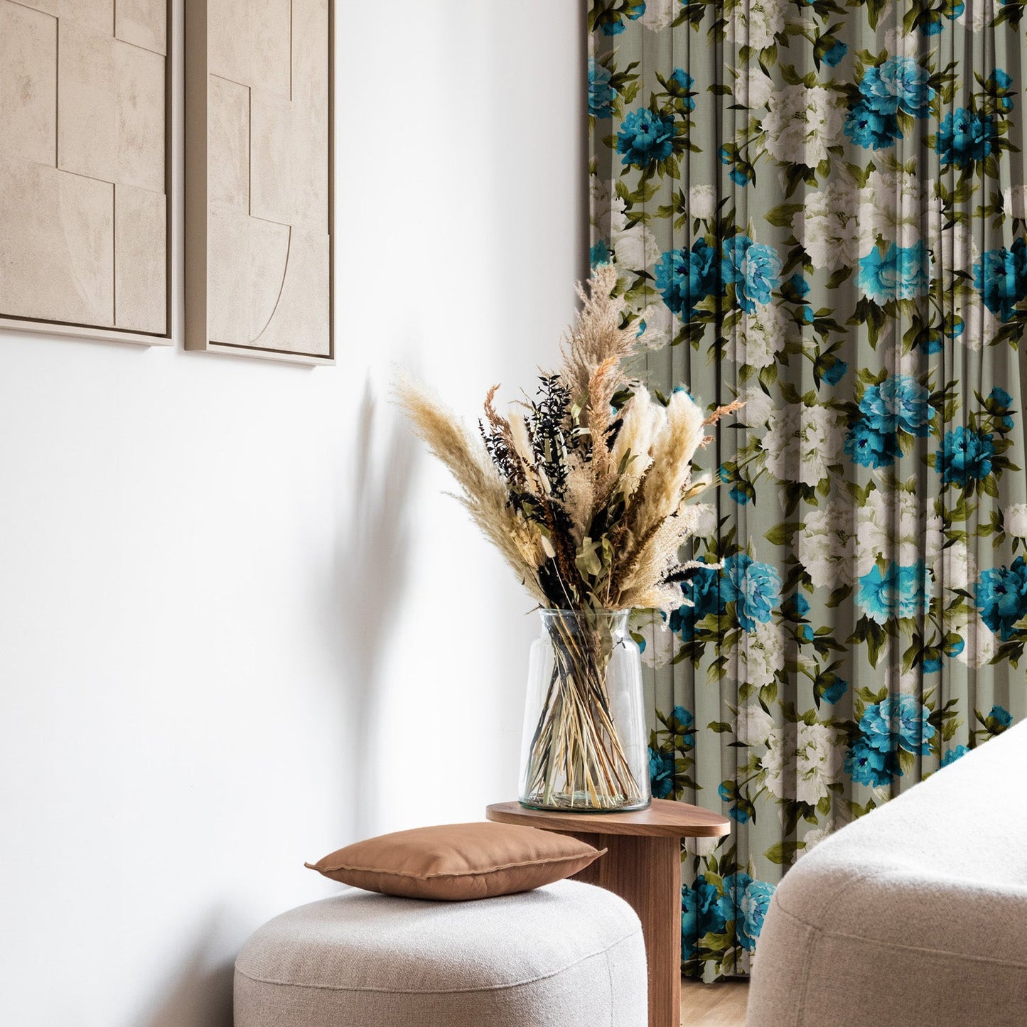 Elegent Floral Print Matt Finish Room Darkening Curtain Set of 2 MTDS230A