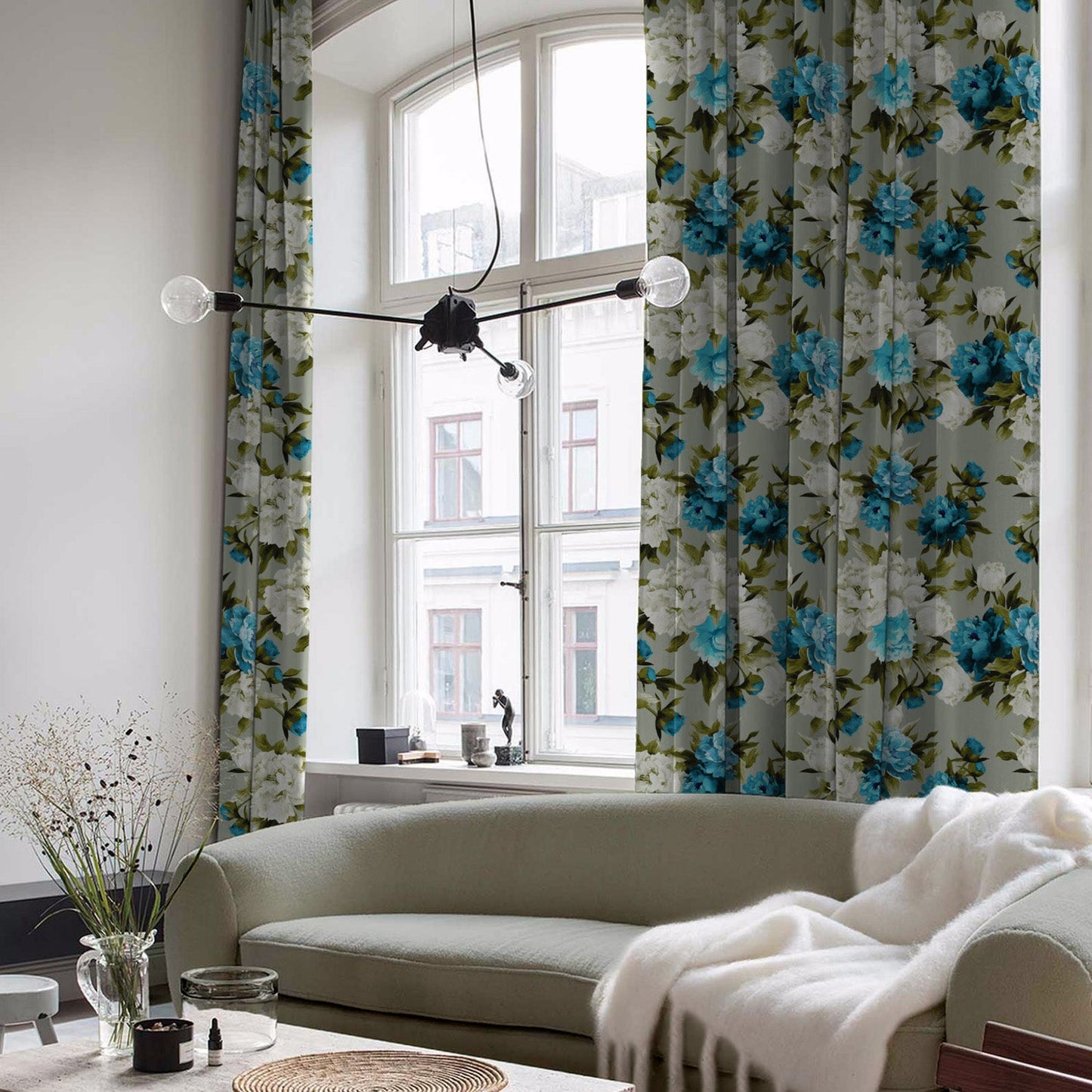 Elegent Floral Print Matt Finish Room Darkening Curtain Set of 2 MTDS230A