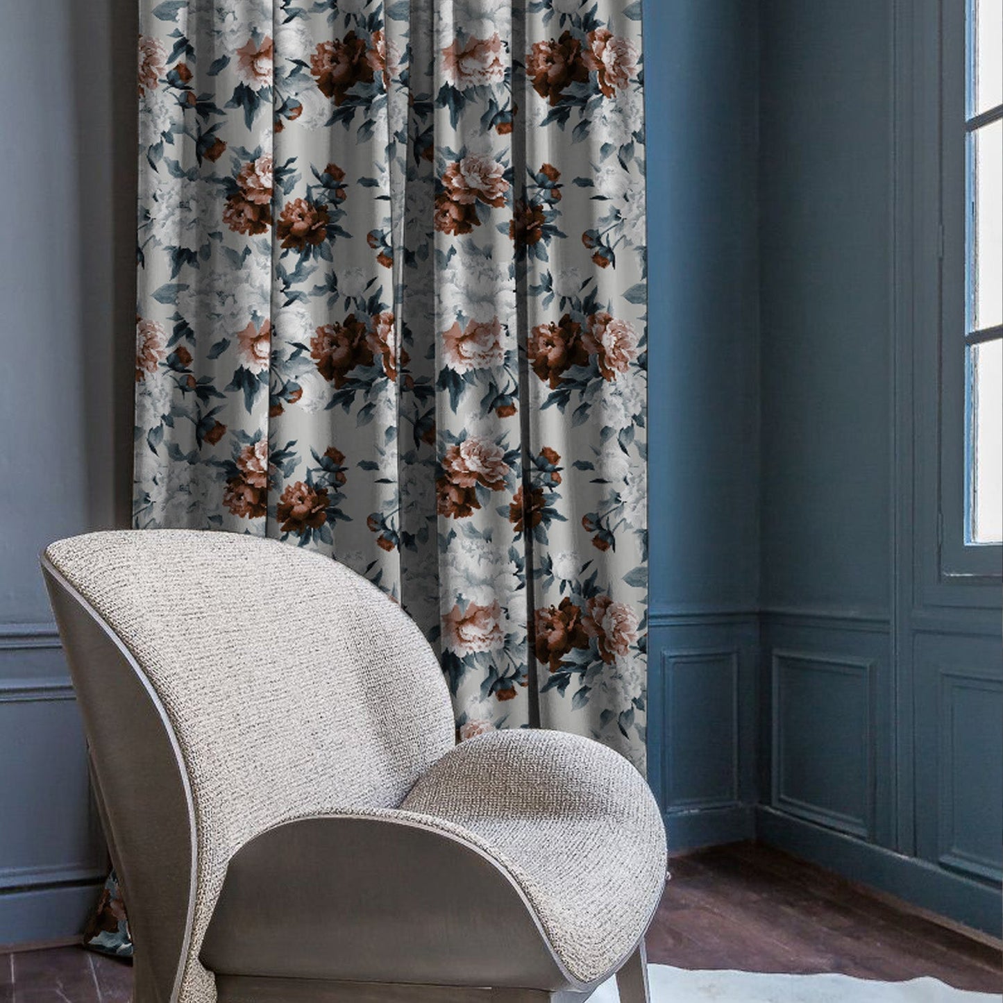 Elegent Floral Print Matt Finish Room Darkening Curtain Set of 2 MTDS230E