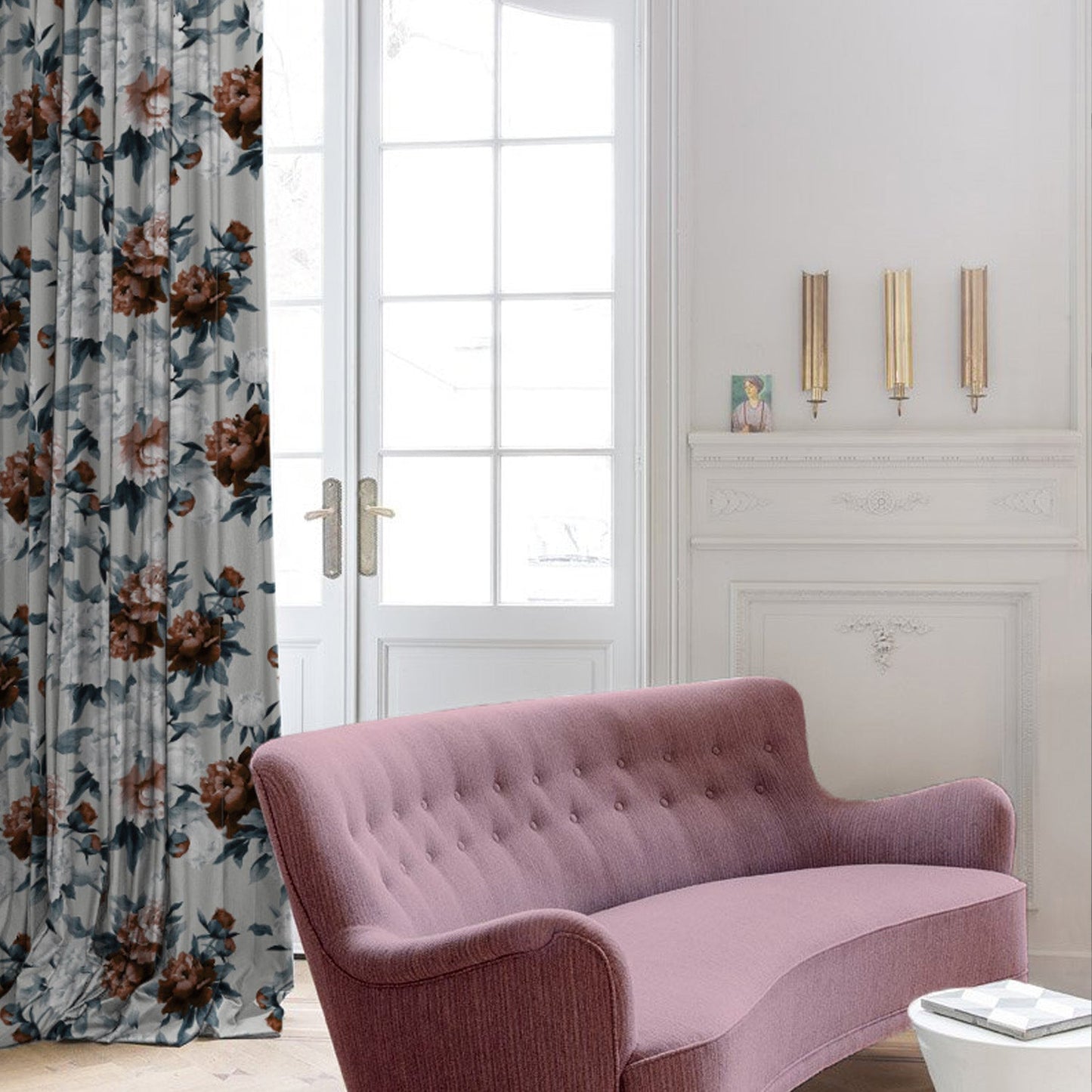 Elegent Floral Print Matt Finish Room Darkening Curtain Set of 2 MTDS230E