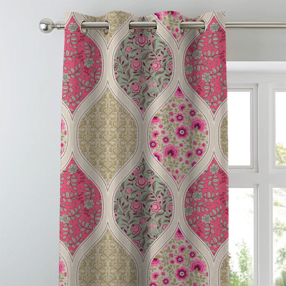 BloomBlock Floral Hot Pink Heavy Satin Room Darkening Curtains Set Of 2 - (DS236A)