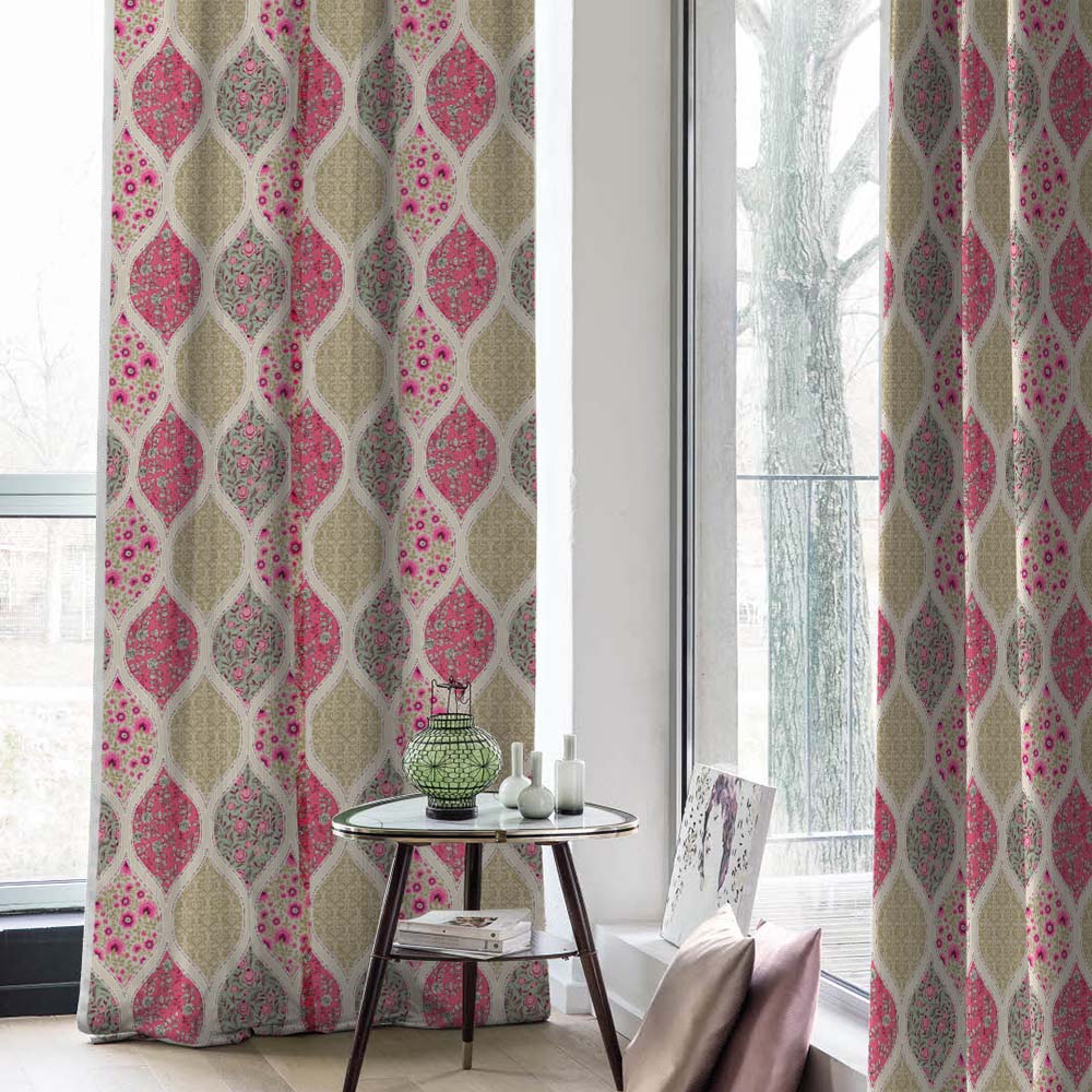 BloomBlock Floral Hot Pink Heavy Satin Room Darkening Curtains Set Of 2 - (DS236A)