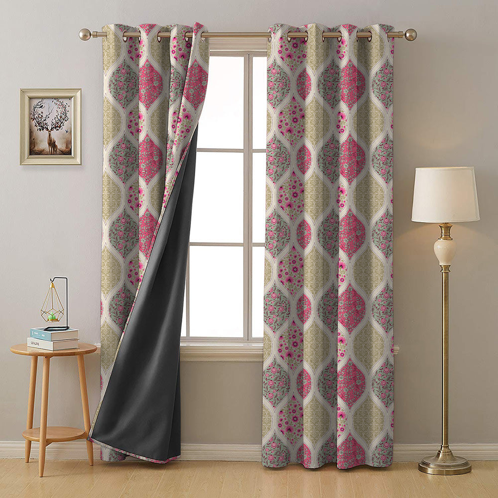 BloomBlock Floral Hot Pink Heavy Satin Room Darkening Curtains Set Of 2 - (DS236A)