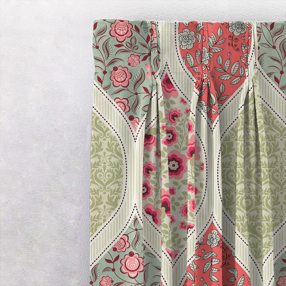 BloomBlock Floral Orange Heavy Satin Room Darkening Curtains Set Of 2 - (DS236E)