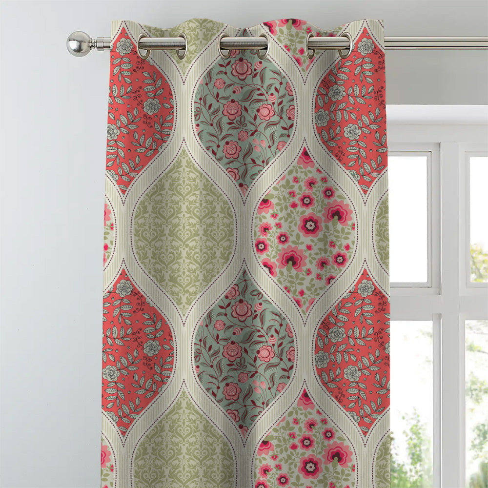 BloomBlock Floral Orange Heavy Satin Room Darkening Curtains Set Of 2 - (DS236E)