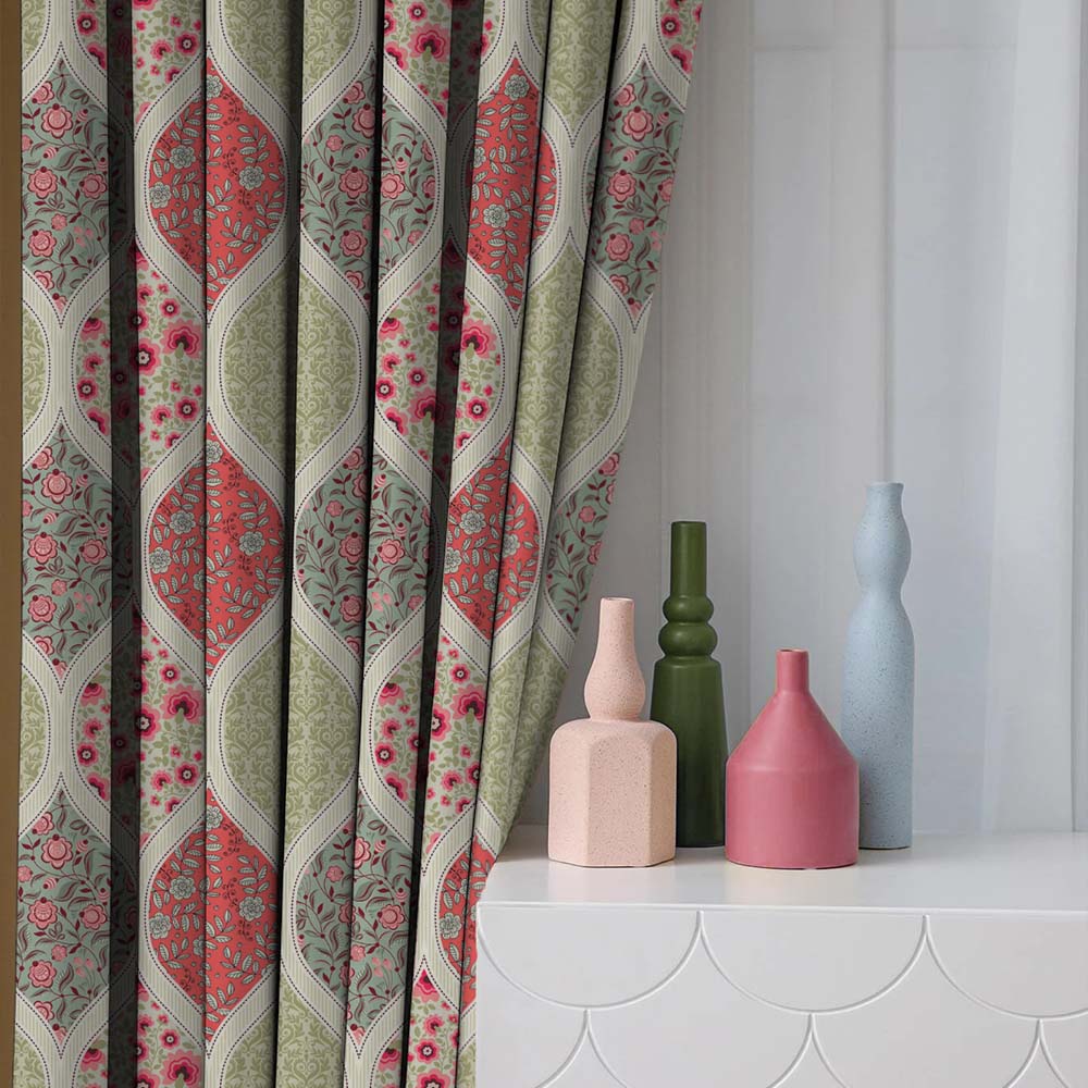 BloomBlock Floral Orange Heavy Satin Room Darkening Curtains Set Of 2 - (DS236E)